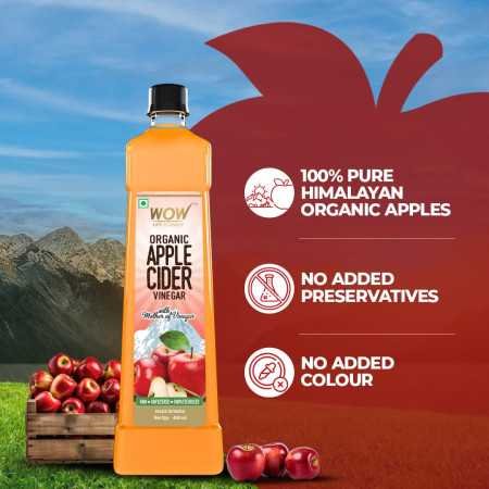 WOW Life Science Apple Cider Vinegar 750ml | Organic Himalayan Apples | Mother of Vinegar with Probiotics | Unfiltered &