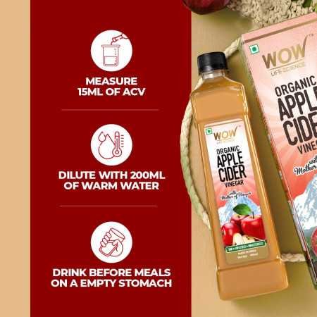 WOW Life Science Apple Cider Vinegar 750ml | Organic Himalayan Apples | Mother of Vinegar with Probiotics | Unfiltered &