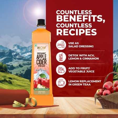 WOW Life Science Apple Cider Vinegar 750ml | Organic Himalayan Apples | Mother of Vinegar with Probiotics | Unfiltered &
