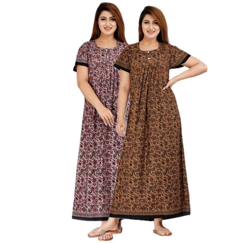 Maya print Women's Pure Cotton Regular Nighty Rajasthani Nighty Rajasthani Gown Jaipuri Nighty Jaipuri Gown Maxi Gown (Pack of 2 Maya print Women's Pure Cotton Regular Nighty Rajasthani Nighty Rajasthani Gown Jaipuri Nighty Jaipuri Gown Maxi Gown (Pack of 2