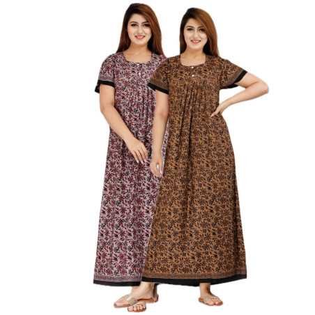 Maya print Women's Pure Cotton Regular Nighty Rajasthani Nighty Rajasthani Gown Jaipuri Nighty Jaipuri Gown Maxi Gown (Pack of 2