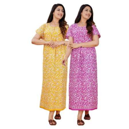 Maya print Women's Pure Cotton Regular Nighty Rajasthani Nighty Rajasthani Gown Jaipuri Nighty Jaipuri Gown Maxi Gown (Pack of 2 Maya print Women's Pure Cotton Regular Nighty Rajasthani Nighty Rajasthani Gown Jaipuri Nighty Jaipuri Gown Maxi Gown (Pack of 2