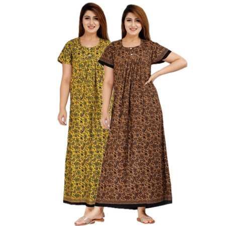 Maya print Women's Pure Cotton Regular Nighty Rajasthani Nighty Rajasthani Gown Jaipuri Nighty Jaipuri Gown Maxi Gown (Pack of 2 Maya print Women's Pure Cotton Regular Nighty Rajasthani Nighty Rajasthani Gown Jaipuri Nighty Jaipuri Gown Maxi Gown (Pack of 2