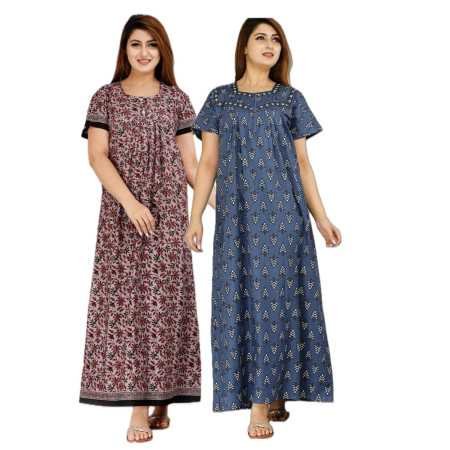 Maya print Women's Pure Cotton Regular Nighty Rajasthani Nighty Rajasthani Gown Jaipuri Nighty Jaipuri Gown Maxi Gown (Pack of 2 Maya print Women's Pure Cotton Regular Nighty Rajasthani Nighty Rajasthani Gown Jaipuri Nighty Jaipuri Gown Maxi Gown (Pack of 2