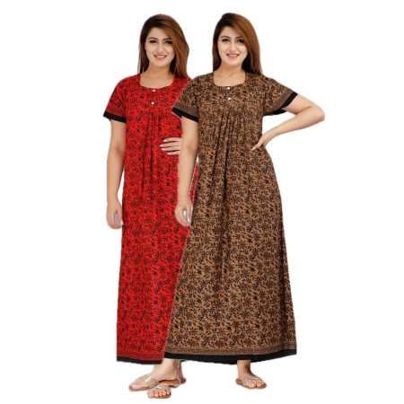 Maya print Women's Pure Cotton Regular Nighty Rajasthani Nighty Rajasthani Gown Jaipuri Nighty Jaipuri Gown Maxi Gown (Pack of 2 Maya print Women's Pure Cotton Regular Nighty Rajasthani Nighty Rajasthani Gown Jaipuri Nighty Jaipuri Gown Maxi Gown (Pack of 2