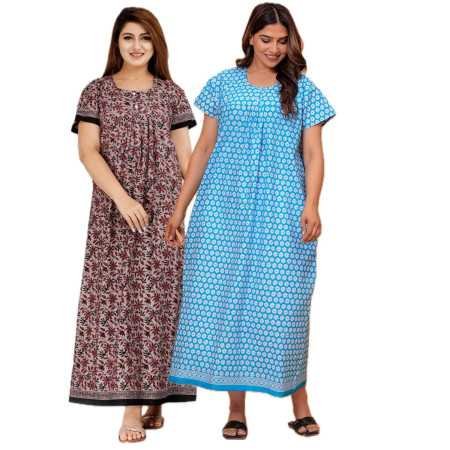 Maya print Women's Pure Cotton Regular Nighty Rajasthani Nighty Rajasthani Gown Jaipuri Nighty Jaipuri Gown Maxi Gown (Pack of 2 Maya print Women's Pure Cotton Regular Nighty Rajasthani Nighty Rajasthani Gown Jaipuri Nighty Jaipuri Gown Maxi Gown (Pack of 2