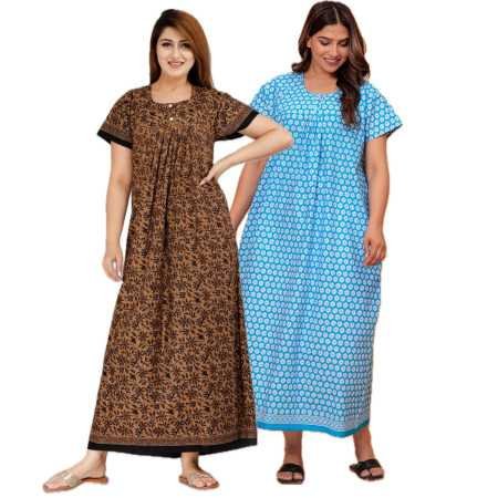 Maya print Women's Pure Cotton Regular Nighty Rajasthani Nighty Rajasthani Gown Jaipuri Nighty Jaipuri Gown Maxi Gown (Pack of 2 Maya print Women's Pure Cotton Regular Nighty Rajasthani Nighty Rajasthani Gown Jaipuri Nighty Jaipuri Gown Maxi Gown (Pack of 2