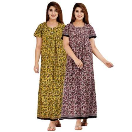 Maya print Women's Pure Cotton Regular Nighty Rajasthani Nighty Rajasthani Gown Jaipuri Nighty Jaipuri Gown Maxi Gown (Pack of 2 Maya print Women's Pure Cotton Regular Nighty Rajasthani Nighty Rajasthani Gown Jaipuri Nighty Jaipuri Gown Maxi Gown (Pack of 2