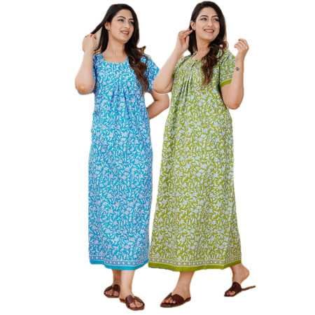 Maya print Women's Pure Cotton Regular Nighty Rajasthani Nighty Rajasthani Gown Jaipuri Nighty Jaipuri Gown Maxi Gown (Pack of 2 Maya print Women's Pure Cotton Regular Nighty Rajasthani Nighty Rajasthani Gown Jaipuri Nighty Jaipuri Gown Maxi Gown (Pack of 2