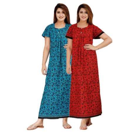 Maya print Women's Pure Cotton Regular Nighty Rajasthani Nighty Rajasthani Gown Jaipuri Nighty Jaipuri Gown Maxi Gown (Pack of 2 Maya print Women's Pure Cotton Regular Nighty Rajasthani Nighty Rajasthani Gown Jaipuri Nighty Jaipuri Gown Maxi Gown (Pack of 2