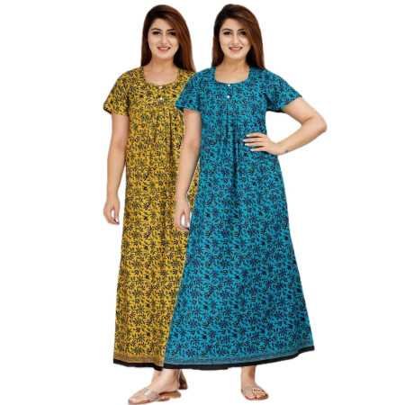 Maya print Women's Pure Cotton Regular Nighty Rajasthani Nighty Rajasthani Gown Jaipuri Nighty Jaipuri Gown Maxi Gown (Pack of 2 Maya print Women's Pure Cotton Regular Nighty Rajasthani Nighty Rajasthani Gown Jaipuri Nighty Jaipuri Gown Maxi Gown (Pack of 2