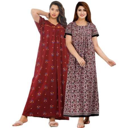 Maya print Women's Pure Cotton Regular Nighty Rajasthani Nighty Rajasthani Gown Jaipuri Nighty Jaipuri Gown Maxi Gown (Pack of 2 Maya print Women's Pure Cotton Regular Nighty Rajasthani Nighty Rajasthani Gown Jaipuri Nighty Jaipuri Gown Maxi Gown (Pack of 2