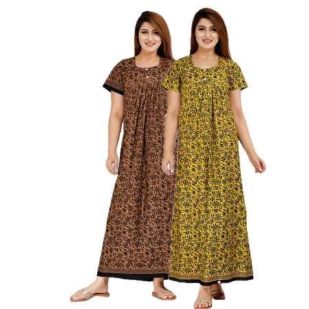 Maya print Women's Pure Cotton Regular Nighty Rajasthani Nighty Rajasthani Gown Jaipuri Nighty Jaipuri Gown Maxi Gown (Pack of 2 Maya print Women's Pure Cotton Regular Nighty Rajasthani Nighty Rajasthani Gown Jaipuri Nighty Jaipuri Gown Maxi Gown (Pack of 2