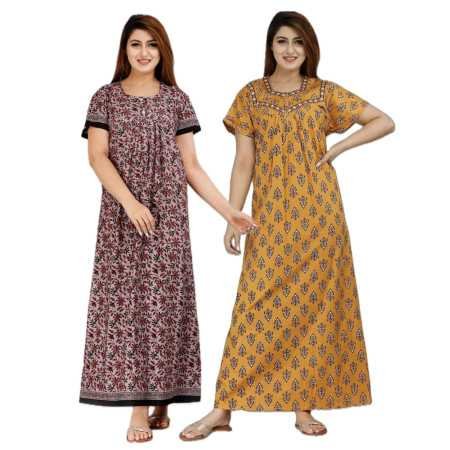 Maya print Women's Pure Cotton Regular Nighty Rajasthani Nighty Rajasthani Gown Jaipuri Nighty Jaipuri Gown Maxi Gown (Pack of 2 Maya print Women's Pure Cotton Regular Nighty Rajasthani Nighty Rajasthani Gown Jaipuri Nighty Jaipuri Gown Maxi Gown (Pack of 2