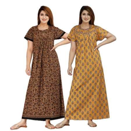 Maya print Women's Pure Cotton Regular Nighty Rajasthani Nighty Rajasthani Gown Jaipuri Nighty Jaipuri Gown Maxi Gown (Pack of 2 Maya print Women's Pure Cotton Regular Nighty Rajasthani Nighty Rajasthani Gown Jaipuri Nighty Jaipuri Gown Maxi Gown (Pack of 2