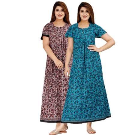 Maya print Women's Pure Cotton Regular Nighty Rajasthani Nighty Rajasthani Gown Jaipuri Nighty Jaipuri Gown Maxi Gown (Pack of 2 Maya print Women's Pure Cotton Regular Nighty Rajasthani Nighty Rajasthani Gown Jaipuri Nighty Jaipuri Gown Maxi Gown (Pack of 2