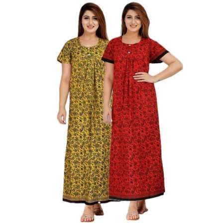 Maya print Women's Pure Cotton Regular Nighty Rajasthani Nighty Rajasthani Gown Jaipuri Nighty Jaipuri Gown Maxi Gown (Pack of 2 Maya print Women's Pure Cotton Regular Nighty Rajasthani Nighty Rajasthani Gown Jaipuri Nighty Jaipuri Gown Maxi Gown (Pack of 2