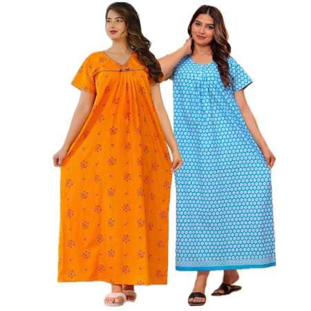 Maya print Women's Pure Cotton Regular Nighty Rajasthani Nighty Rajasthani Gown Jaipuri Nighty Jaipuri Gown Maxi Gown (Pack of 2 Maya print Women's Pure Cotton Regular Nighty Rajasthani Nighty Rajasthani Gown Jaipuri Nighty Jaipuri Gown Maxi Gown (Pack of 2
