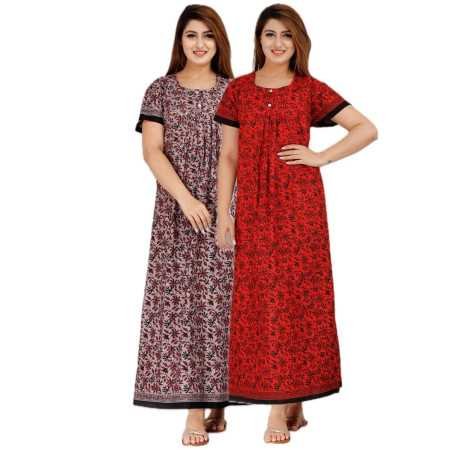 Maya print Women's Pure Cotton Regular Nighty Rajasthani Nighty Rajasthani Gown Jaipuri Nighty Jaipuri Gown Maxi Gown (Pack of 2 Maya print Women's Pure Cotton Regular Nighty Rajasthani Nighty Rajasthani Gown Jaipuri Nighty Jaipuri Gown Maxi Gown (Pack of 2