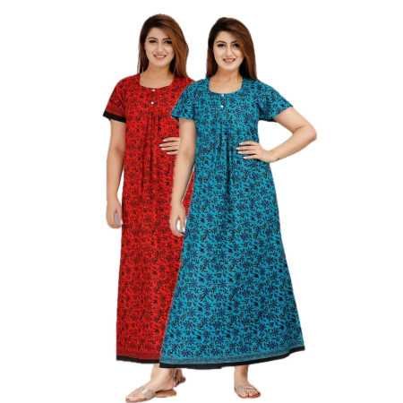 Maya print Women's Pure Cotton Regular Nighty Rajasthani Nighty Rajasthani Gown Jaipuri Nighty Jaipuri Gown Maxi Gown (Pack of 2 Maya print Women's Pure Cotton Regular Nighty Rajasthani Nighty Rajasthani Gown Jaipuri Nighty Jaipuri Gown Maxi Gown (Pack of 2