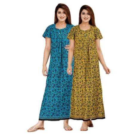 Maya print Women's Pure Cotton Regular Nighty Rajasthani Nighty Rajasthani Gown Jaipuri Nighty Jaipuri Gown Maxi Gown (Pack of 2 Maya print Women's Pure Cotton Regular Nighty Rajasthani Nighty Rajasthani Gown Jaipuri Nighty Jaipuri Gown Maxi Gown (Pack of 2