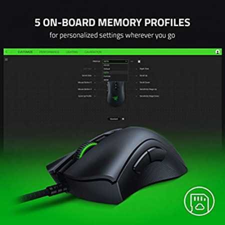 Razer DeathAdder Essential Wired Gaming Mouse I Single-Color Green Lighting I 6400DPI Optical Sensor- Black - RZ01-03850100-R3M1