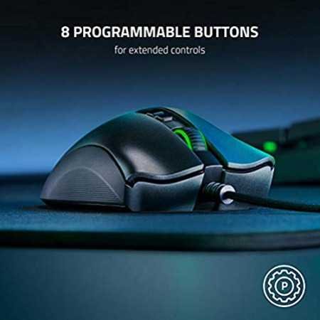 Razer DeathAdder Essential Wired Gaming Mouse I Single-Color Green Lighting I 6400DPI Optical Sensor- Black - RZ01-03850100-R3M1