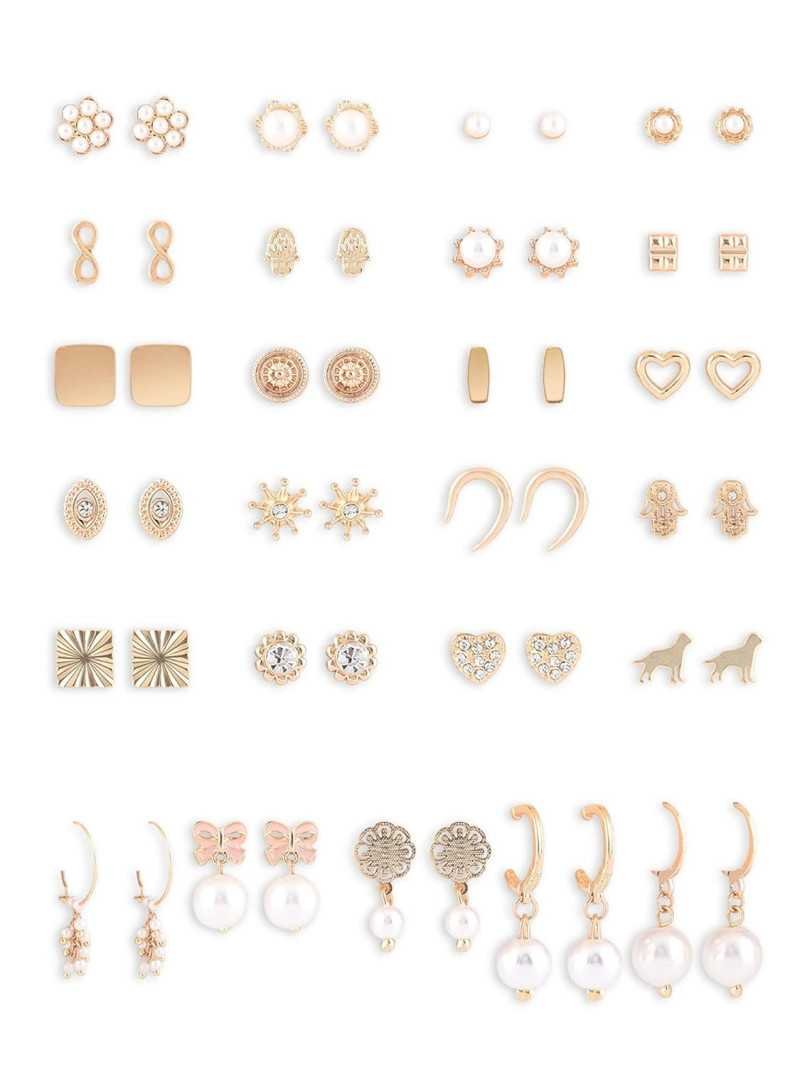 Zaveri Pearls Set of 25 Gold Tone Contemporary Studs & Drop Earrings For Women-ZPFK15140 Zaveri Pearls Set of 25 Gold Tone Contemporary Studs & Drop Earrings For Women-ZPFK15140