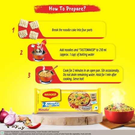 MAGGI 2-Minute Instant Noodles, Masala Noodles With Goodness Of Iron, Made With Choicest Quality Spices, Favourite Masala Taste,