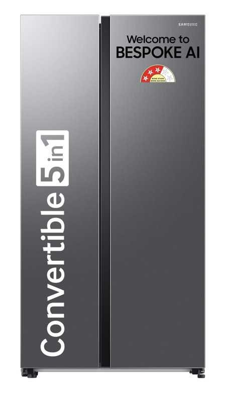Samsung 653 L, 3 Star, Frost Free, Double Door, Convertible 5-in-1 Digital Inverter, Side By Side AI Enabled Smart Refrigerator