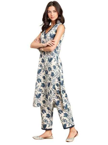 rytras Women's Cotton Printed Straight Kurta and Pant Set