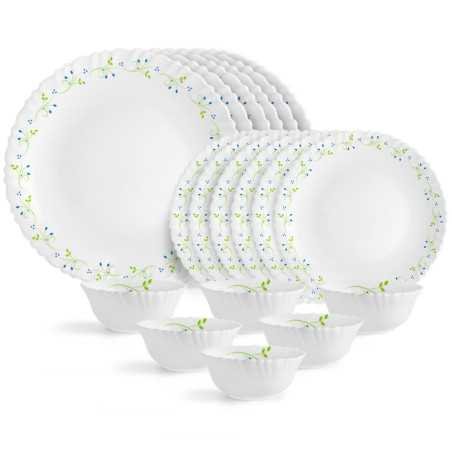 Cello Opalware Dazzle Series Tropical Lagoon Dinner Set, 18 Units | Light-Weight, Daily Use Crockery Set for Dining | White