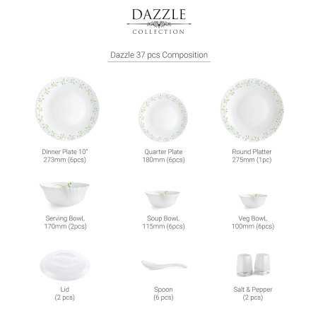Cello Opalware Dazzle Series Tropical Lagoon Dinner Set, 18 Units | Light-Weight, Daily Use Crockery Set for Dining | White Cello Opalware Dazzle Series Tropical Lagoon Dinner Set, 18 Units | Light-Weight, Daily Use Crockery Set for Dining | White