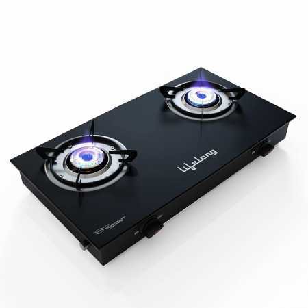 Lifelong 2 Burner Gas Stove Top for Kitchen - Manual Ignition Cooktop Modern Glass Stove for Modular Kitchen, ISI Certified &