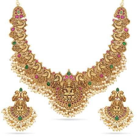 Shining Diva Fashion Latest Stylish Fancy Pearl Choker Traditional Jewellery Set for Women | Temple Necklace Set | Festive