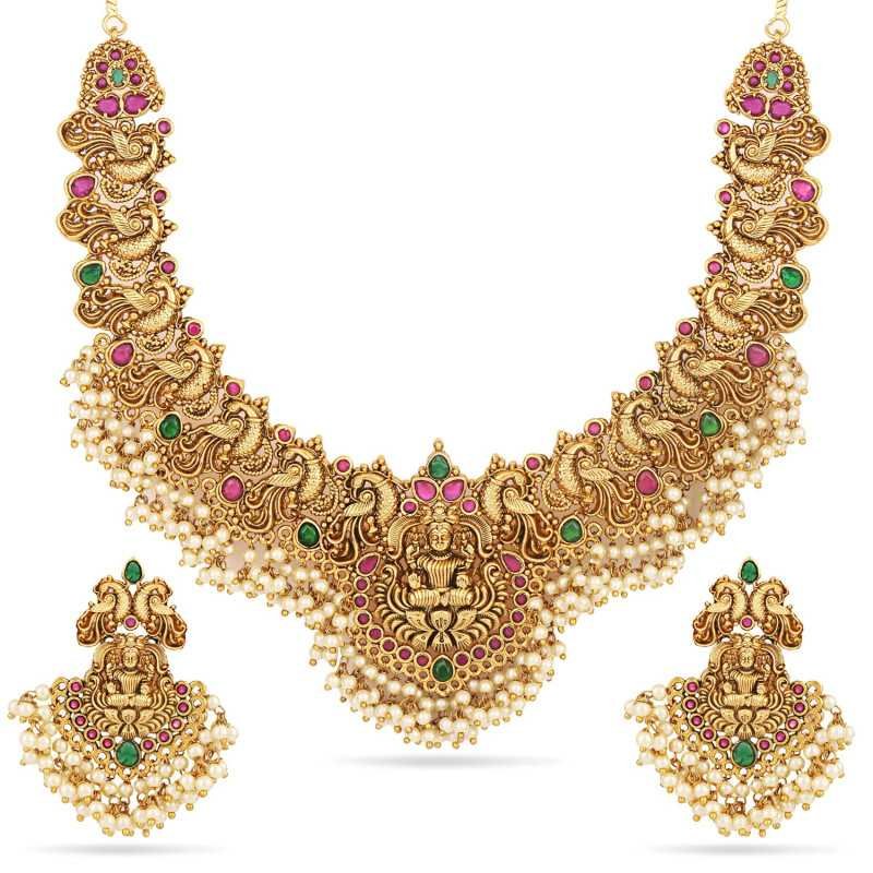 Shining Diva Fashion Latest Stylish Fancy Pearl Choker Traditional Jewellery Set for Women | Temple Necklace Set | Festive Shining Diva Fashion Latest Stylish Fancy Pearl Choker Traditional Jewellery Set for Women | Temple Necklace Set | Festive