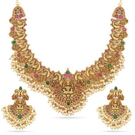 Shining Diva Fashion Latest Stylish Fancy Pearl Choker Traditional Jewellery Set for Women | Temple Necklace Set | Festive