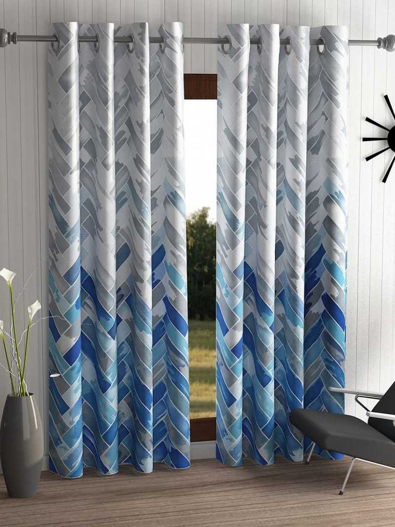 Home Sizzler 2 Pieces Geometrical Panel Eyelet Polyester Door Curtains 7 Feet, Blue(Eyelet),Grommet Curtains Home Sizzler 2 Pieces Geometrical Panel Eyelet Polyester Door Curtains 7 Feet, Blue(Eyelet),Grommet Curtains