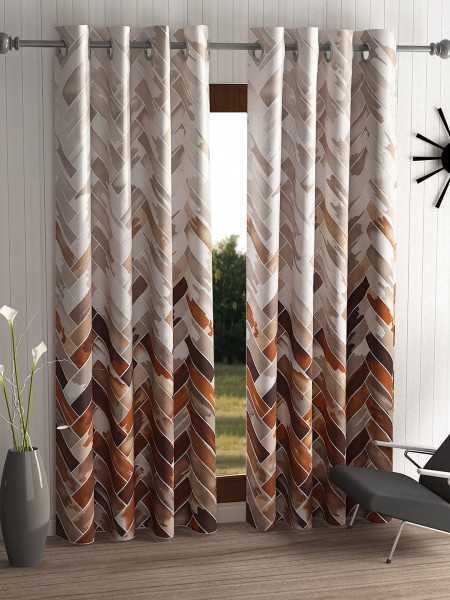 Home Sizzler 2 Pieces Geometrical Panel Eyelet Polyester Door Curtains 7 Feet, Blue(Eyelet),Grommet Curtains