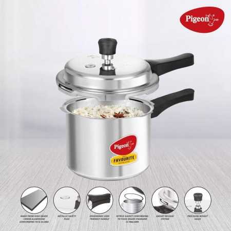 Pigeon by Stovekraft Favourite Outer Lid Non Induction Aluminium Pressure Cooker, 3 Litres, Silver