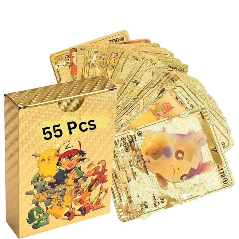 SHINETOY Playing Cards 55 PCS Golden Foil Card Assorted Cards TCG Deck Box - V Series Cards Vmax GX Rare Golden Cards and SHINETOY Playing Cards 55 PCS Golden Foil Card Assorted Cards TCG Deck Box - V Series Cards Vmax GX Rare Golden Cards and