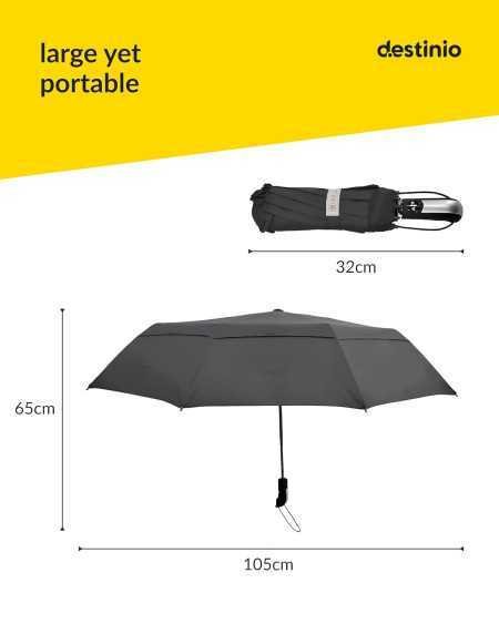 Destinio Umbrella for Men - Automatic Large Size Foldable Umbrella with Travel Cover for Man and women - 3 fold Windproof