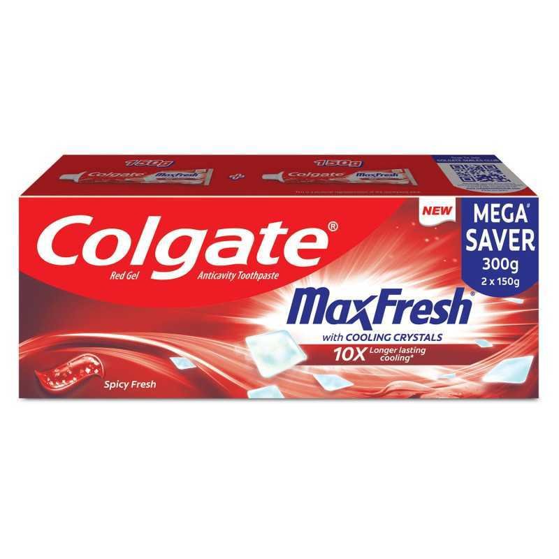 Colgate MaxFresh Toothpaste, Red Gel Tooth Paste with Menthol for Super Fresh Breath, 300g, 150g X 2 (Spicy Fresh) (Combo Pack Colgate MaxFresh Toothpaste, Red Gel Tooth Paste with Menthol for Super Fresh Breath, 300g, 150g X 2 (Spicy Fresh) (Combo Pack
