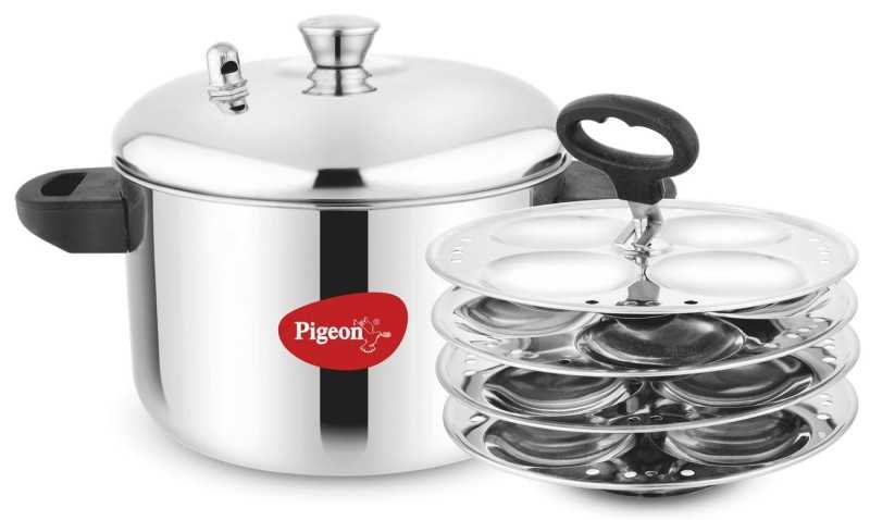 Pigeon Stainless Steel Idly Maker 4 Plates Compatible with Induction and Gas Stove Pigeon Stainless Steel Idly Maker 4 Plates Compatible with Induction and Gas Stove