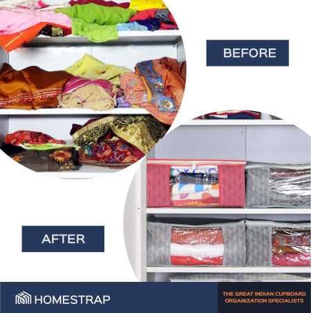 Homestrap Set of 6 Non-Woven Printed Saree Cover/Cloth Storage/Wardrobe Organizer For Clothes with Transparent Window Homestrap Set of 6 Non-Woven Printed Saree Cover/Cloth Storage/Wardrobe Organizer For Clothes with Transparent Window