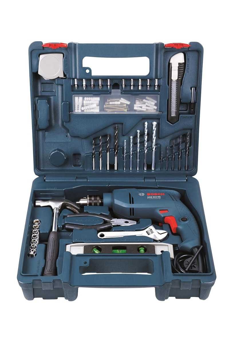 BOSCH Professional GSB 500 RE Corded-Electric Drill Tool Set, 10 mm, 500 Watt, 1 Year Warranty, Blue (100 Pcs Accessory Set) BOSCH Professional GSB 500 RE Corded-Electric Drill Tool Set, 10 mm, 500 Watt, 1 Year Warranty, Blue (100 Pcs Accessory Set)