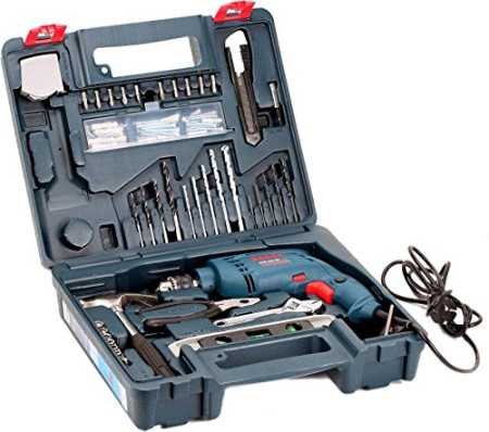 BOSCH Professional GSB 500 RE Corded-Electric Drill Tool Set, 10 mm, 500 Watt, 1 Year Warranty, Blue (100 Pcs Accessory Set)