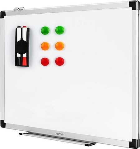 amazon basics Aluminum Whiteboard Drywipe Magnetic With Pen Tray And Aluminium Trim,Includes 6 Magnets, 1 Eraser, And 2