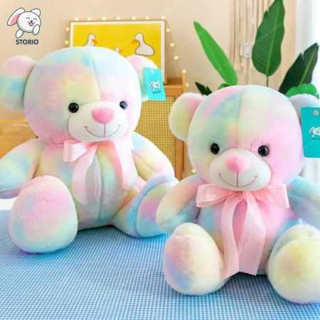 Storio Toy Cute Rainbow Colored Huggable Teddy Bear | 30 cm | Plushie Soft Toys for Kids | Plush Soft Toys for Baby Boys and