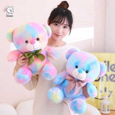 Storio Toy Cute Rainbow Colored Huggable Teddy Bear | 30 cm | Plushie Soft Toys for Kids | Plush Soft Toys for Baby Boys and